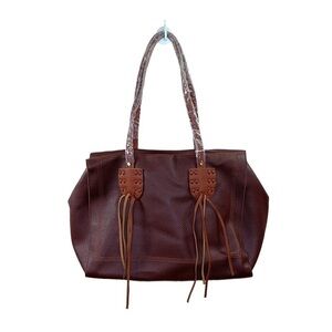 NEW Shiraleah Luxe Faux Leather Shoulder Bag Purse Brown Tan Pockets Vegan